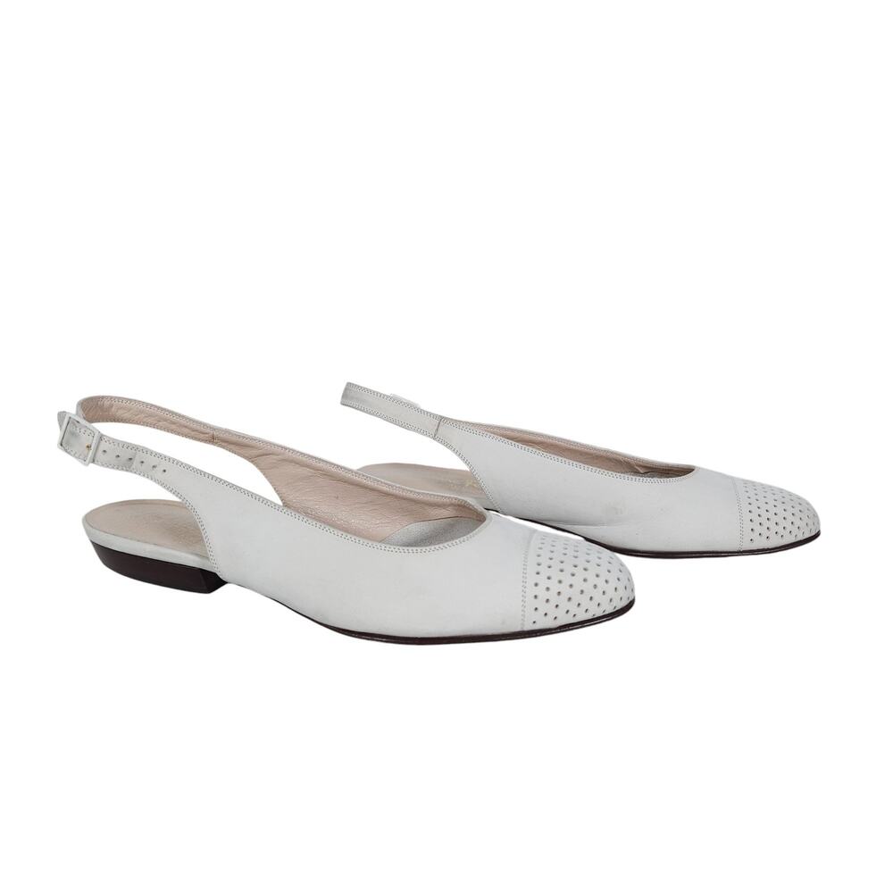 Salvatore Ferragamo Womens Slingbacks 6.5 Cream Leather Perforated Low Heels